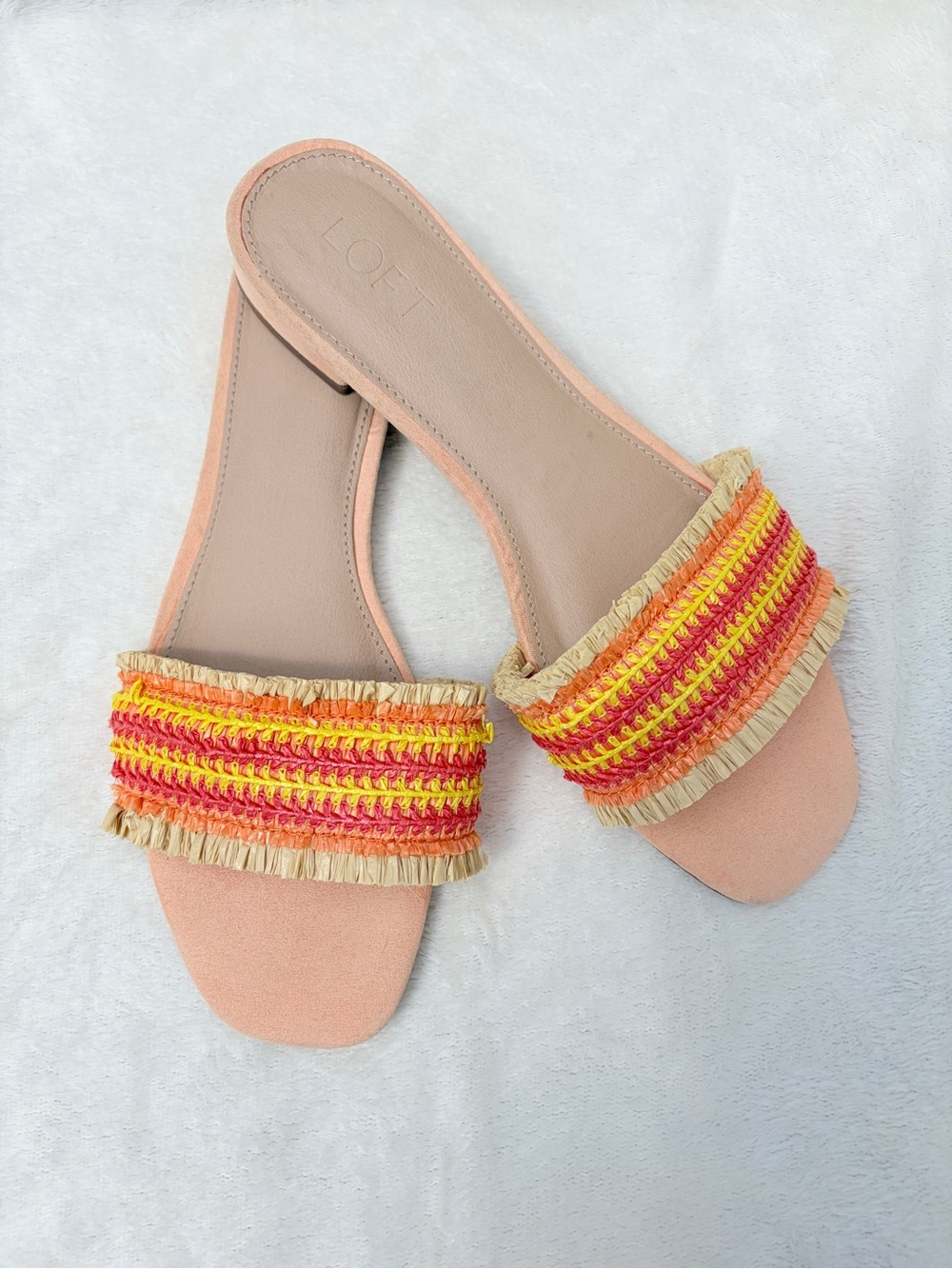 LOFT Rafita‎ Woven Fringed Raffia Slide Sandals - Size 9.5